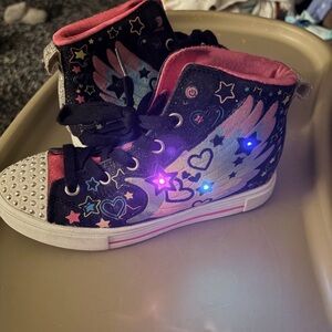 Skechers Kids' Black and Pink Starry Light-Up Sneakers